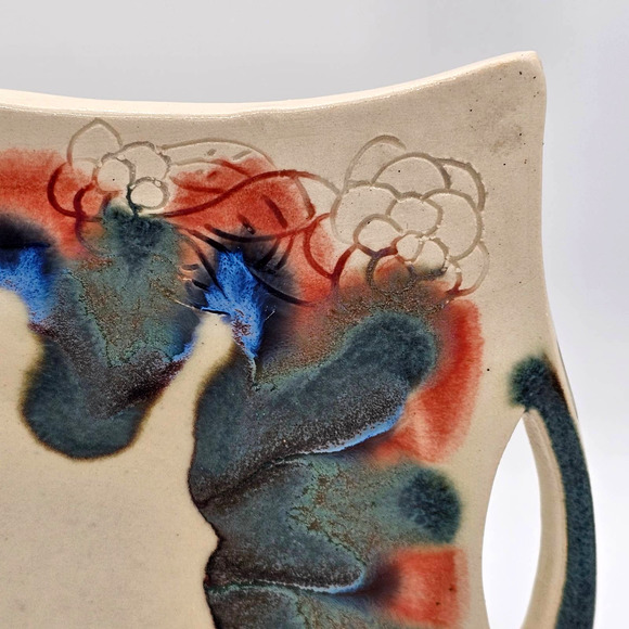 Studio Pottery Drip Glazed Trinket Dish Serving Tray with Handles 11.75x6.75 - Picture 4 of 6